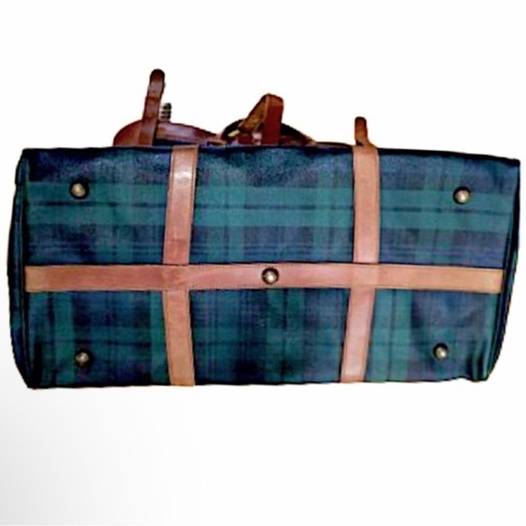 W RALPH LAUREN Black Watch Boston Travel Bag Coated Canvas Waxed Leather 52cm - Picture 4 of 17